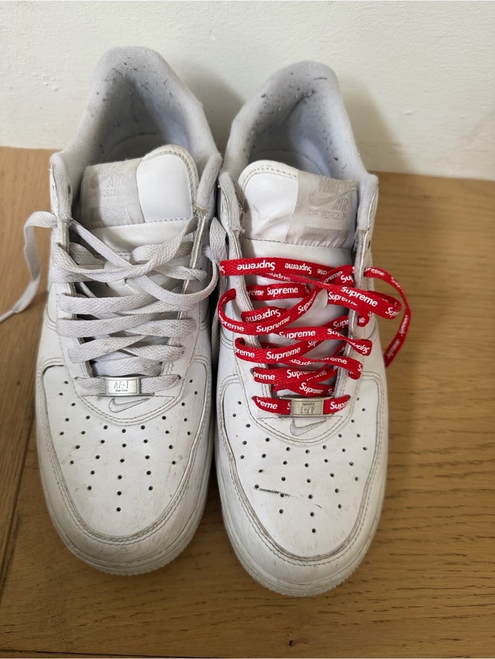 Nike White Men’s Low-Top Sneakers with Red Supreme collaboration